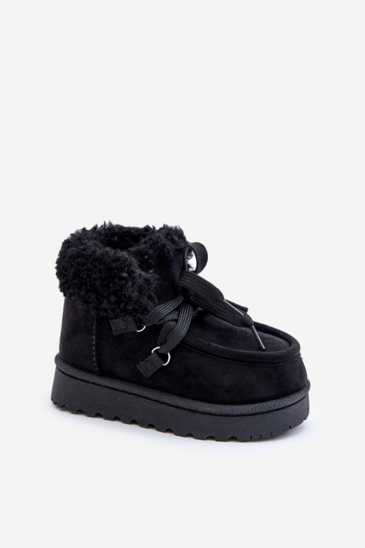 Snow Boots Kids Insulated with Fur Black Adelane