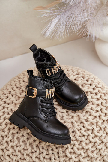 Girls' eco-leather boots insulated with a decorative strap black Gilian 2