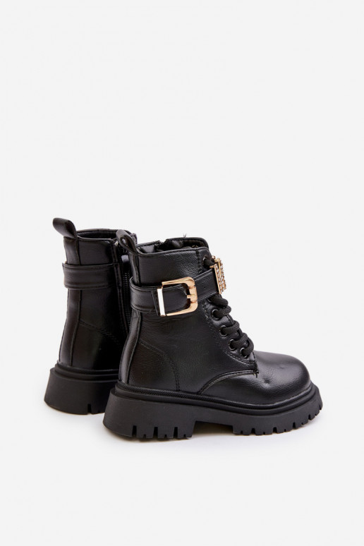 Girls' eco-leather boots insulated with a decorative strap black Gilian