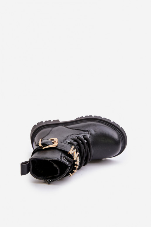 Girls' eco-leather boots insulated with a decorative strap black Gilian