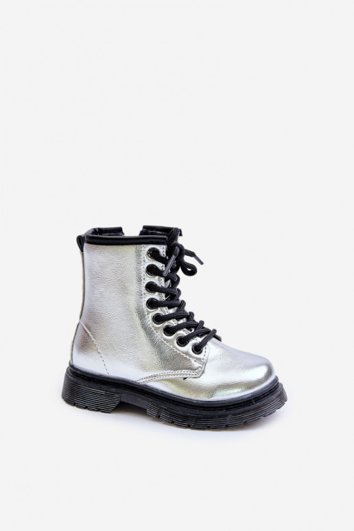 Lined Girls Patent Ankle Boots with Zip Silver Novita Lined Girls Patent Ankle Boots with Zip Silver Novita