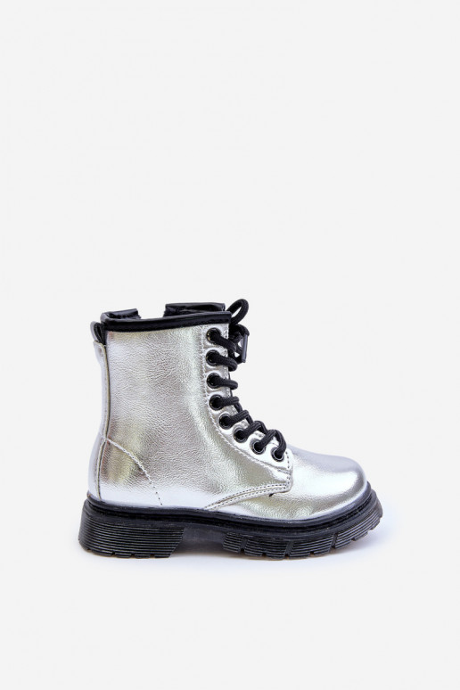Lined Girls Patent Ankle Boots with Zip Silver Novita Lined Girls Patent Ankle Boots with Zip Silver Novita