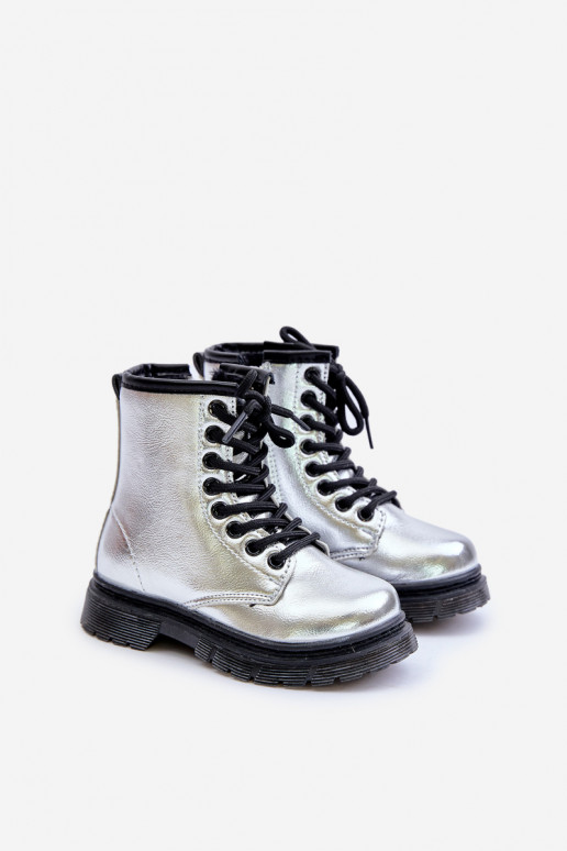Lined Girls Patent Ankle Boots with Zip Silver Novita Lined Girls Patent Ankle Boots with Zip Silver Novita