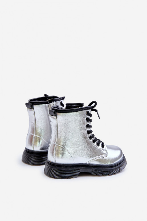 Lined Girls Patent Ankle Boots with Zip Silver Novita Lined Girls Patent Ankle Boots with Zip Silver Novita