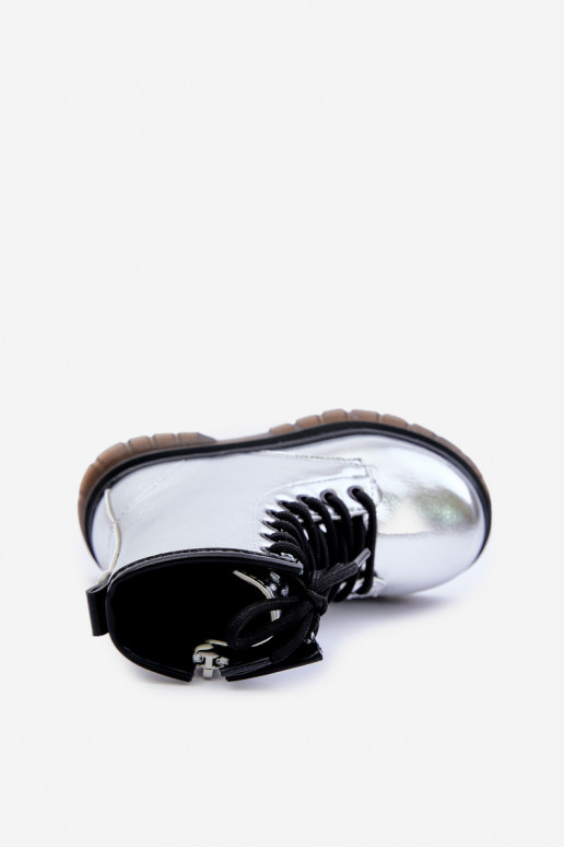 Lined Girls Patent Ankle Boots with Zip Silver Novita Lined Girls Patent Ankle Boots with Zip Silver Novita