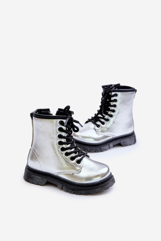 Lined Girls Patent Ankle Boots with Zip Silver Novita Lined Girls Patent Ankle Boots with Zip Silver Novita