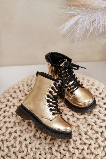 Insulated Girls Patent Boots With Zipper Gold Novita 2