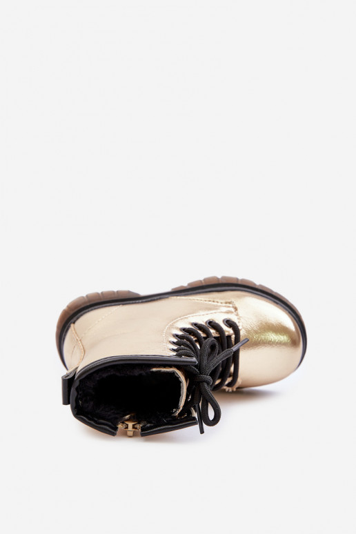 Ocieplane Botki Dziewczęce Lakierowane Na Zamek Złote Novita