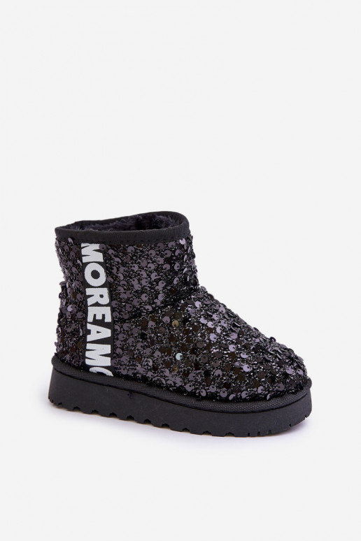 Children's Snow Boots Botki Ocieplane with Sequins Black Rebbica Children's Snow Boots Botki Ocieplane with Sequins Black Rebbica