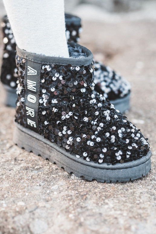 Children's Snow Boots Botki Ocieplane with Sequins Black Rebbica Children's Snow Boots Botki Ocieplane with Sequins Black Rebbica