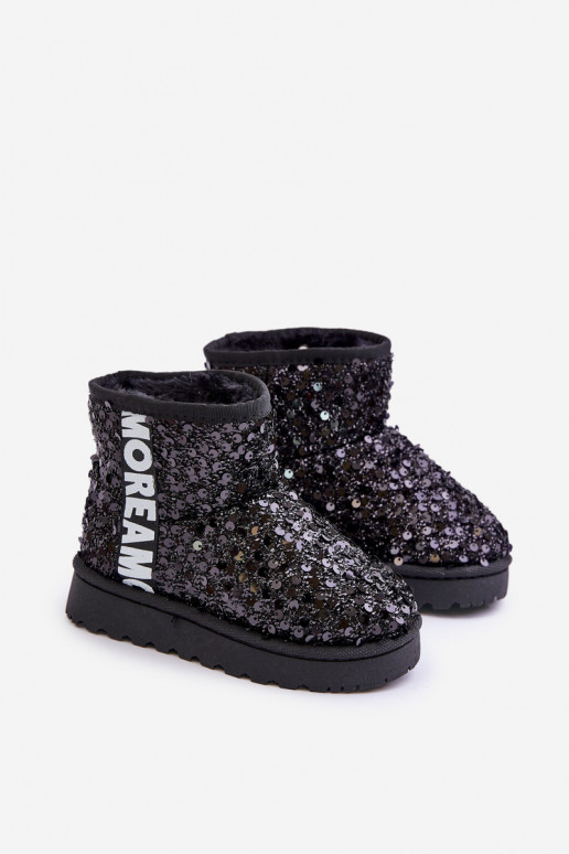 Children's Snow Boots Botki Ocieplane with Sequins Black Rebbica Children's Snow Boots Botki Ocieplane with Sequins Black Rebbica