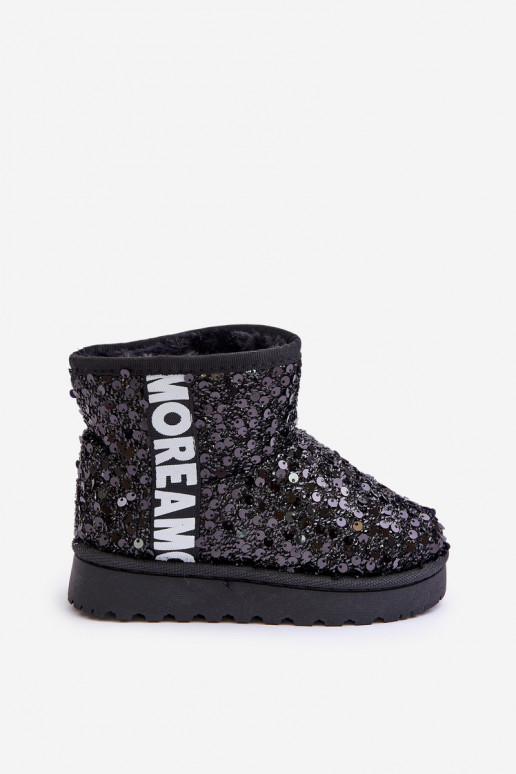 Children's Snow Boots Botki Ocieplane with Sequins Black Rebbica Children's Snow Boots Botki Ocieplane with Sequins Black Rebbica