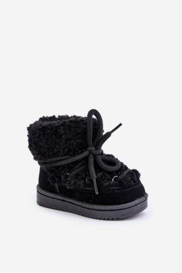 Warm Children's Lace-up Snow Boots Black Asija 2