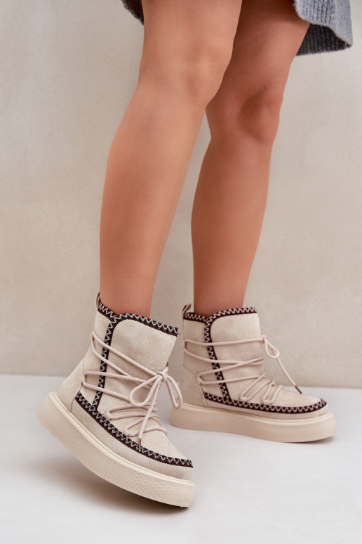 Women's Snow Boots With Embroidery On Platform Light Beige Naleris Women's Snow Boots With Embroidery On Platform Light Beige Naleris