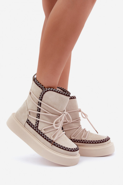 Women's Snow Boots With Embroidery On Platform Light Beige Naleris Women's Snow Boots With Embroidery On Platform Light Beige Naleris