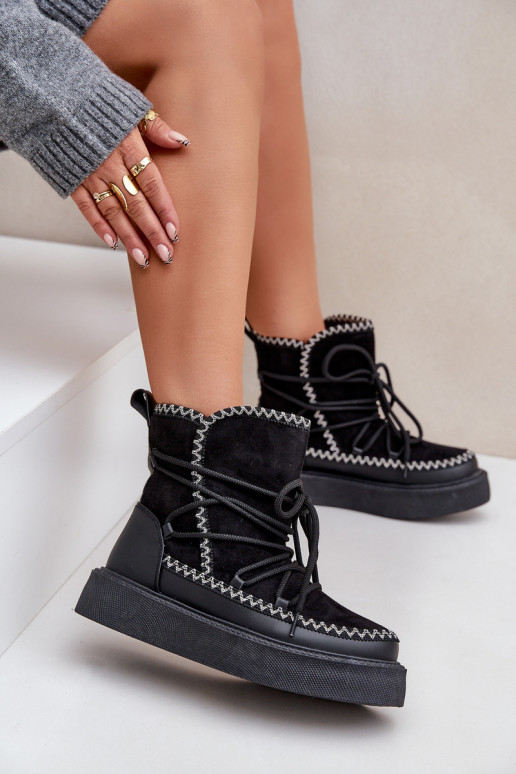 Women's Snow Boots With Embroidery On Platform Black Naleris Women's Snow Boots With Embroidery On Platform Black Naleris