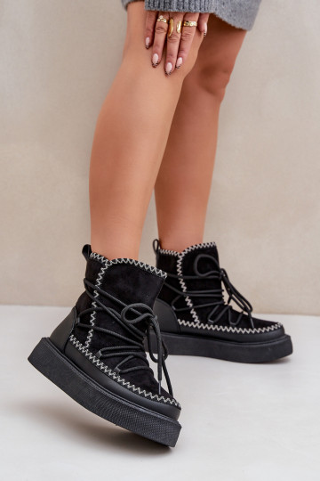 Women's Snow Boots With Embroidery On Platform Black Naleris 2