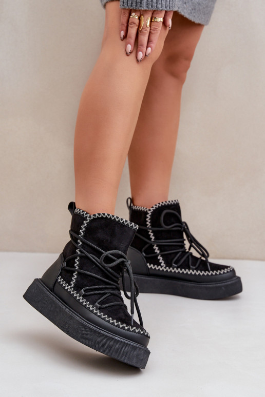 Women's Snow Boots With Embroidery On Platform Black Naleris Women's Snow Boots With Embroidery On Platform Black Naleris