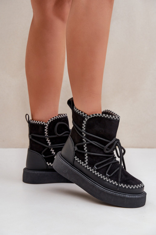 Women's Snow Boots With Embroidery On Platform Black Naleris Women's Snow Boots With Embroidery On Platform Black Naleris