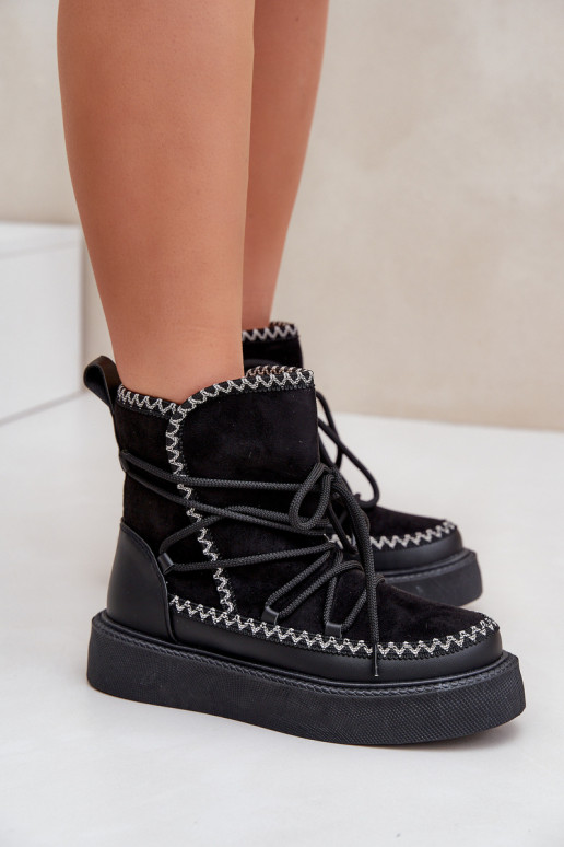Women's Snow Boots With Embroidery On Platform Black Naleris Women's Snow Boots With Embroidery On Platform Black Naleris
