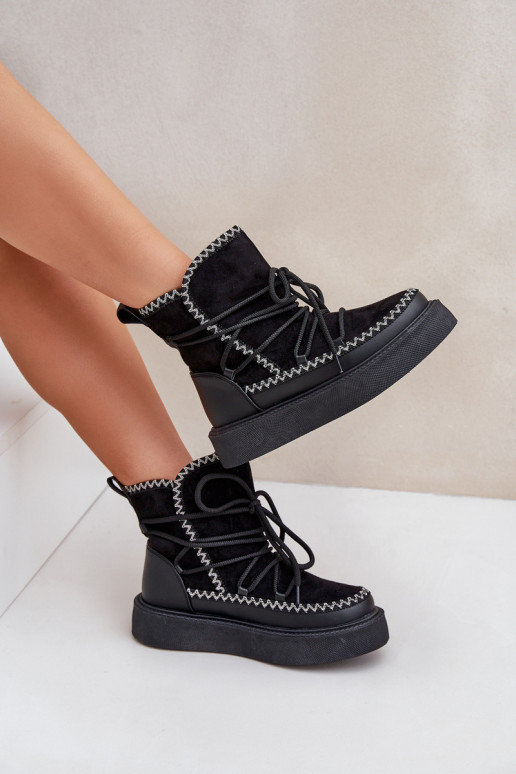 Women's Snow Boots With Embroidery On Platform Black Naleris Women's Snow Boots With Embroidery On Platform Black Naleris
