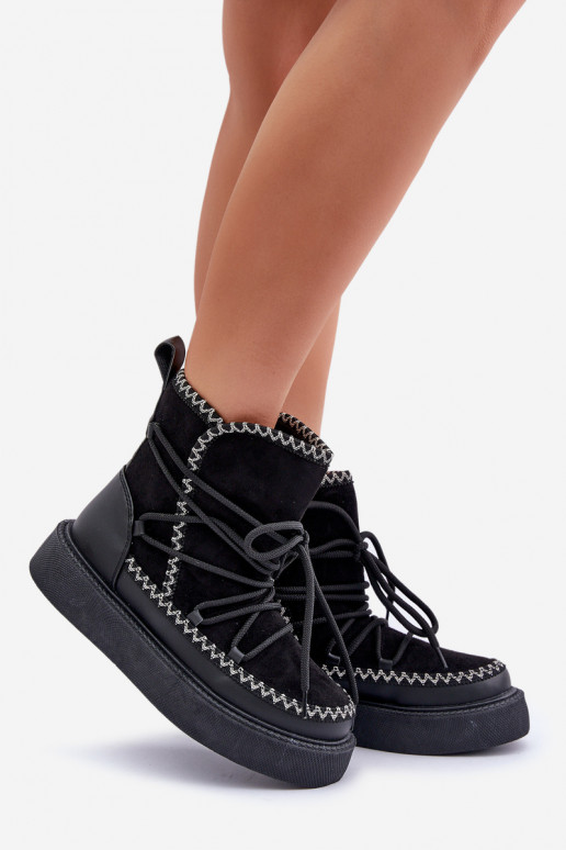 Women's Snow Boots With Embroidery On Platform Black Naleris Women's Snow Boots With Embroidery On Platform Black Naleris