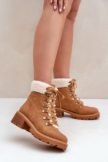 Women's Ankle Boots With Sheepskin On Low Heel Camel Brenneth 2