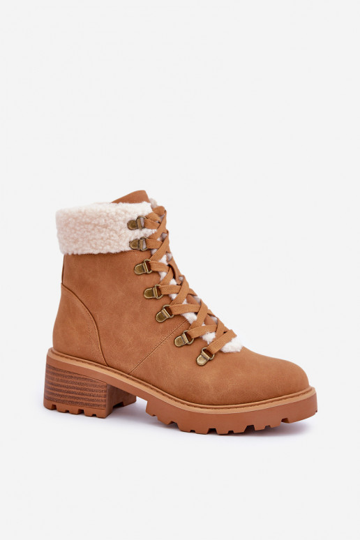 Women's Ankle Boots With Sheepskin On Low Heel Camel Brenneth Women's Ankle Boots With Sheepskin On Low Heel Camel Brenneth