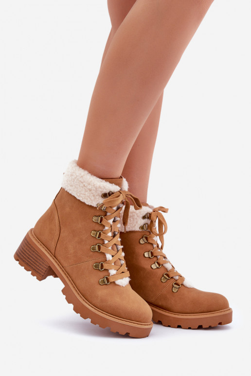 Women's Ankle Boots With Sheepskin On Low Heel Camel Brenneth Women's Ankle Boots With Sheepskin On Low Heel Camel Brenneth