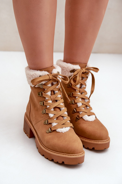 Women's Ankle Boots With Sheepskin On Low Heel Camel Brenneth Women's Ankle Boots With Sheepskin On Low Heel Camel Brenneth