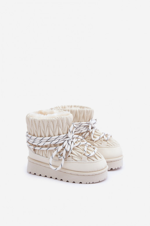 Śniegowce Dziecięce Ocieplane Grubym Futerkiem Jasnobeżowe Nastira