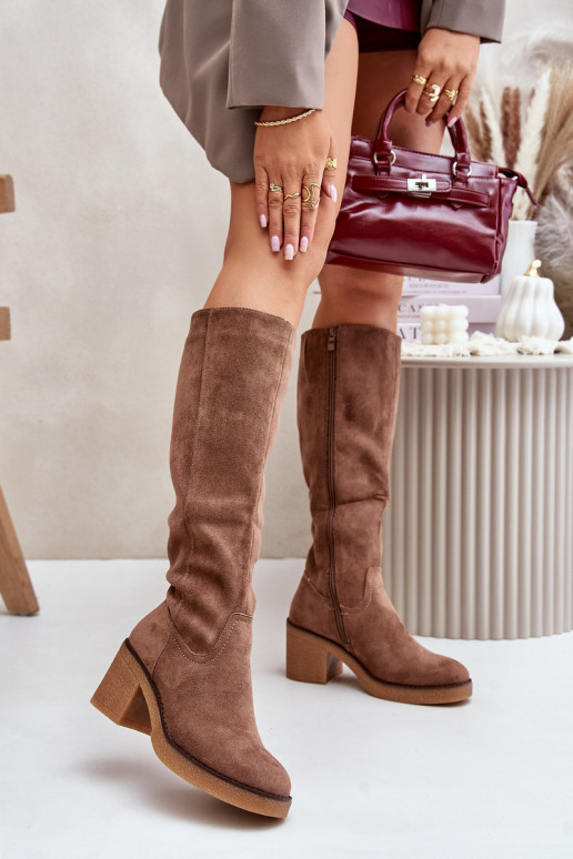Warm Heeled Boots Eco Suede Over Knee...
