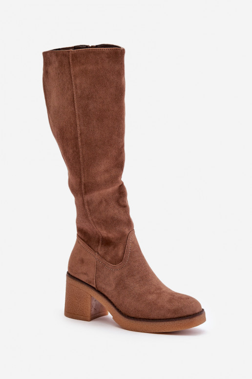 Warm Heeled Boots Eco Suede Over Knee...