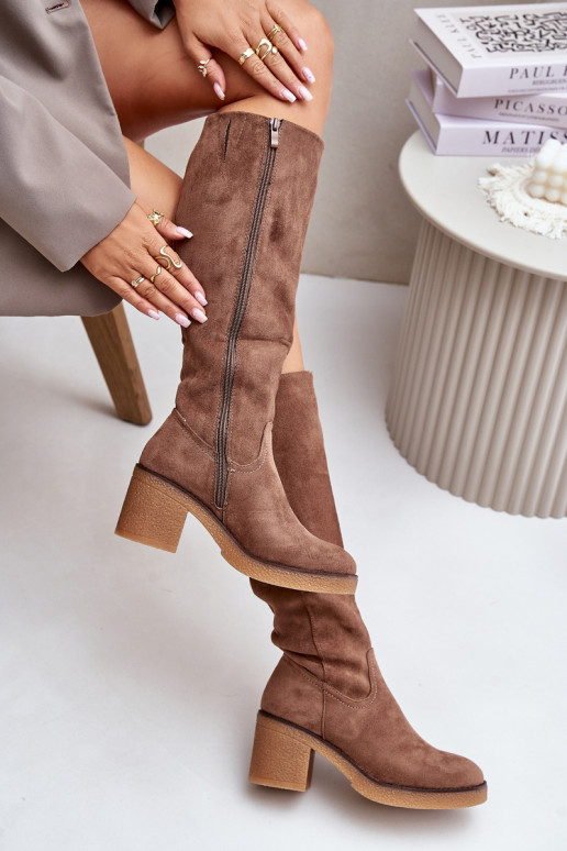 Warm Heeled Boots Eco Suede Over Knee...