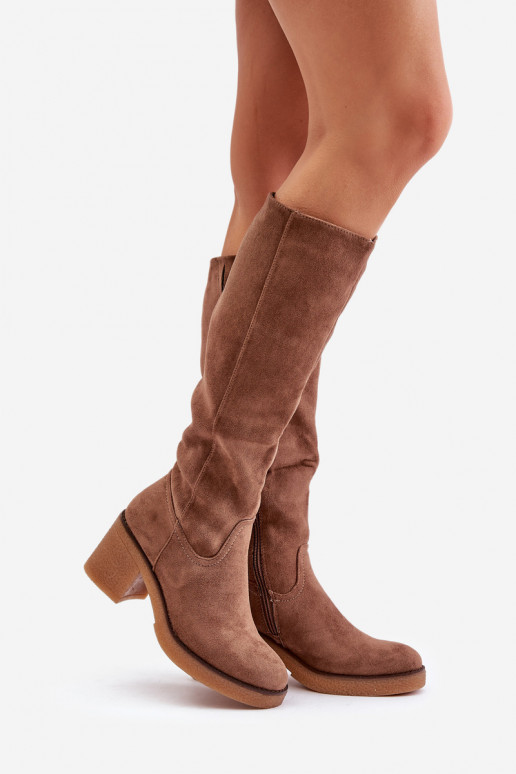 Warm Heeled Boots Eco Suede Over Knee...