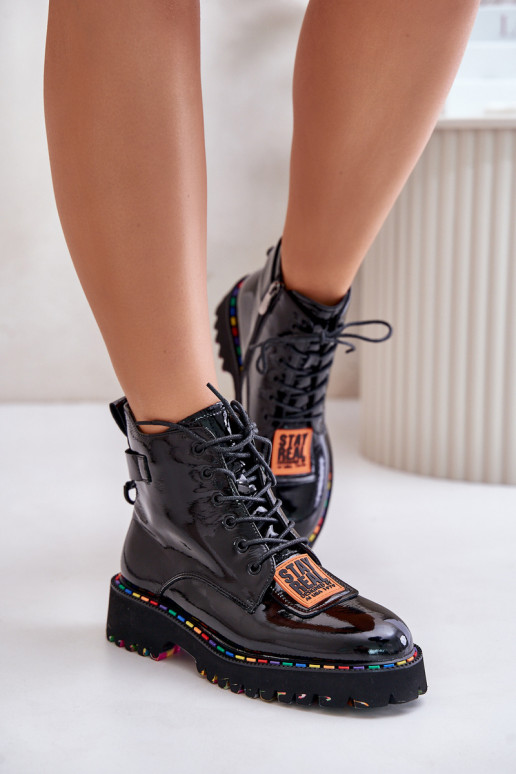 Lacquered Ankle Boots Women's Zipper... Lacquered Ankle Boots Women's Zipper...