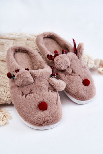 Women's Christmas Fur Slippers With Reindeer Beige Claire 2