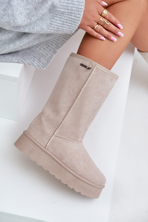 High Snow Boots On Platform Big Star OO274894 Light Beige High Snow Boots On Platform Big Star OO274894 Light Beige