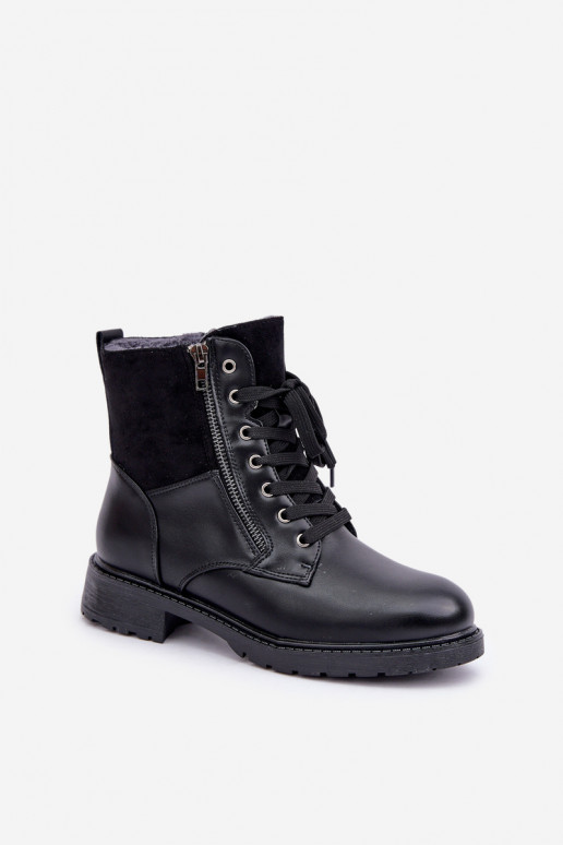 Insulated ankle boots flat heel eco leather black Naoise