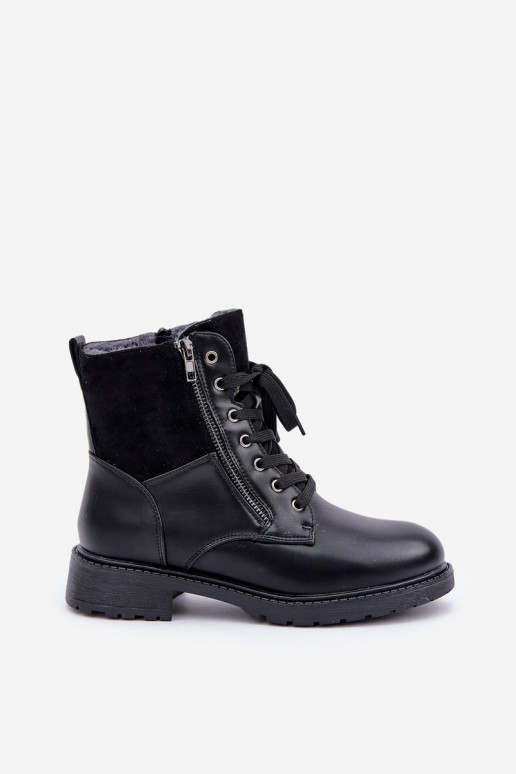 Insulated ankle boots flat heel eco leather black Naoise