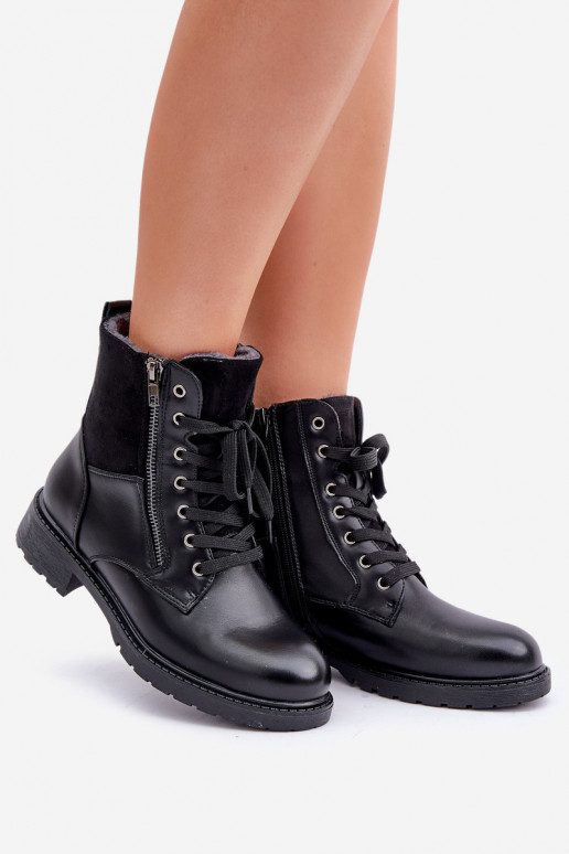 Insulated ankle boots flat heel eco leather black Naoise