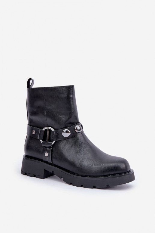 Ankle Boots With Flat Heel Insulated With Decorative Straps Black Felilania Ankle Boots With Flat Heel Insulated With Decorative Straps Black Felilania