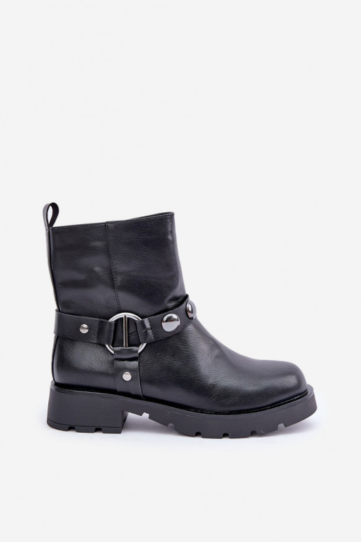 Ankle Boots With Flat Heel Insulated With Decorative Straps Black Felilania Ankle Boots With Flat Heel Insulated With Decorative Straps Black Felilania