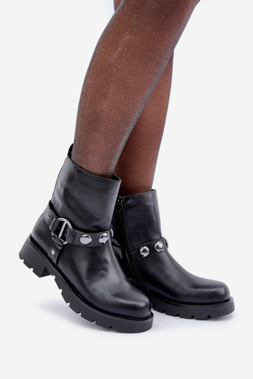 Ankle Boots With Flat Heel Insulated With Decorative Straps Black Felilania Ankle Boots With Flat Heel Insulated With Decorative Straps Black Felilania