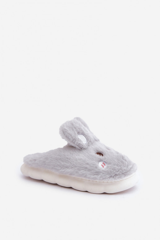 Furry Slippers With Bunny Motif Light Gray Natasha Furry Slippers With Bunny Motif Light Gray Natasha