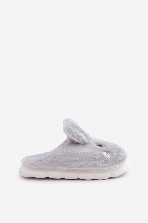 Furry Slippers With Bunny Motif Light Gray Natasha Furry Slippers With Bunny Motif Light Gray Natasha