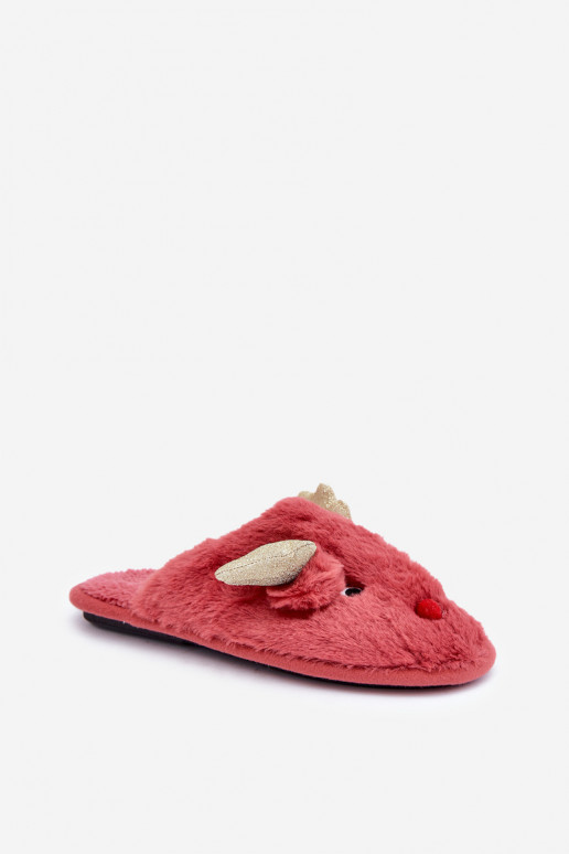 Christmas Slippers With Reindeer Motif Coral Asielle Christmas Slippers With Reindeer Motif Coral Asielle