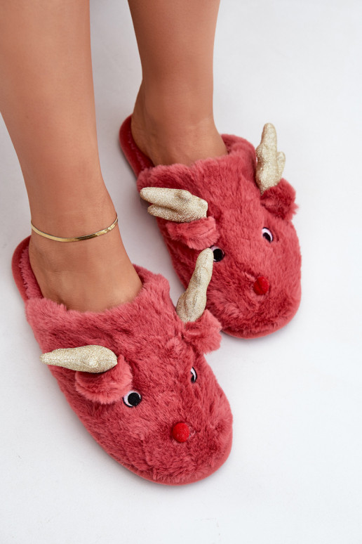 Christmas Slippers With Reindeer Motif Coral Asielle Christmas Slippers With Reindeer Motif Coral Asielle