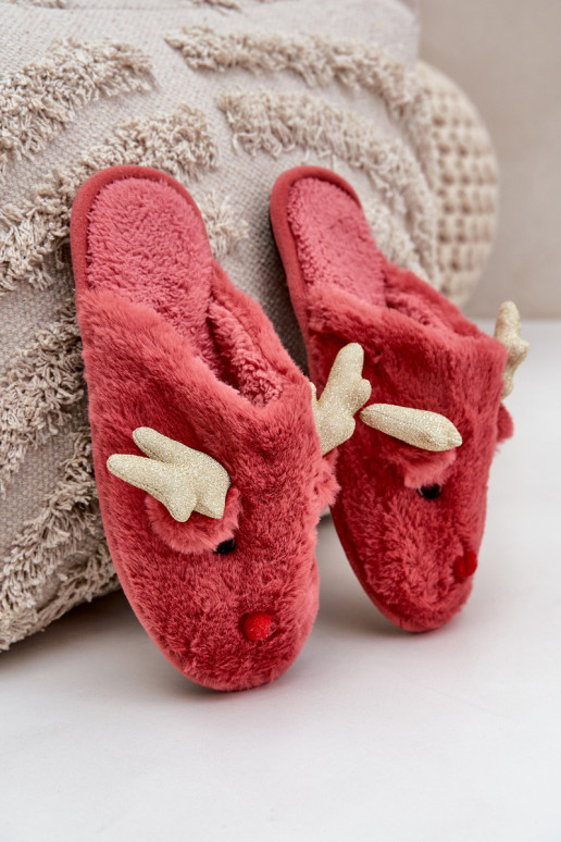 Christmas Slippers With Reindeer Motif Coral Asielle Christmas Slippers With Reindeer Motif Coral Asielle
