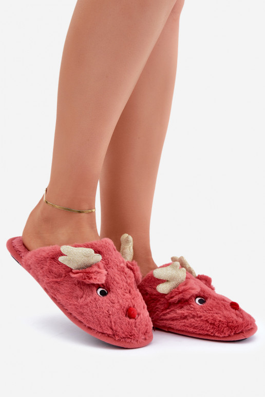 Christmas Slippers With Reindeer Motif Coral Asielle Christmas Slippers With Reindeer Motif Coral Asielle